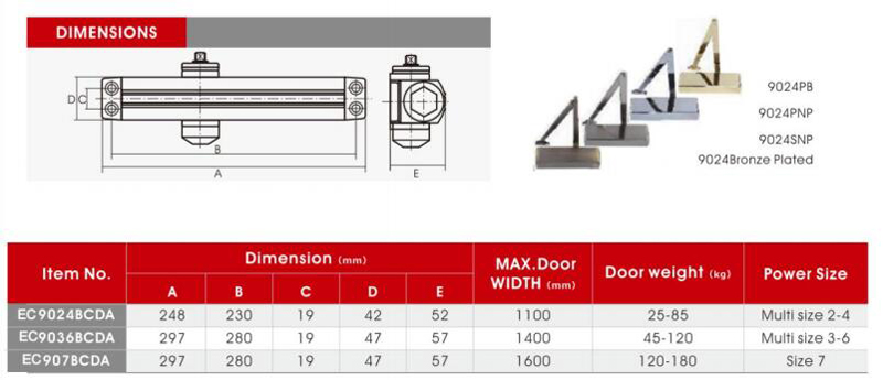 European And America Style CE And EN Certification Sliding Track Arm Door Closer