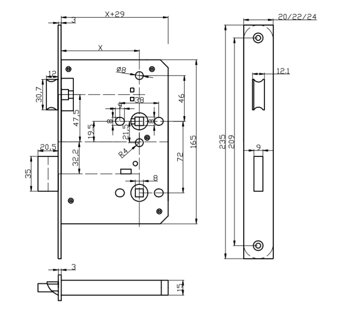 EN12209 European Security Door Bathroom Stainless Steel Toilet Bolt Mortise Lock
