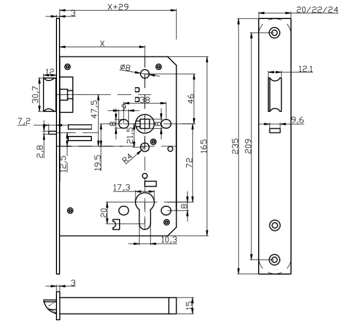 EN12209 Night Latch Mortise Door Lock with Cylinder for Latched Doors