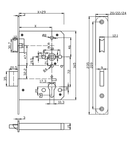 EN12209 CE Fire Rated Commercial European Entry Mortise Door Lock