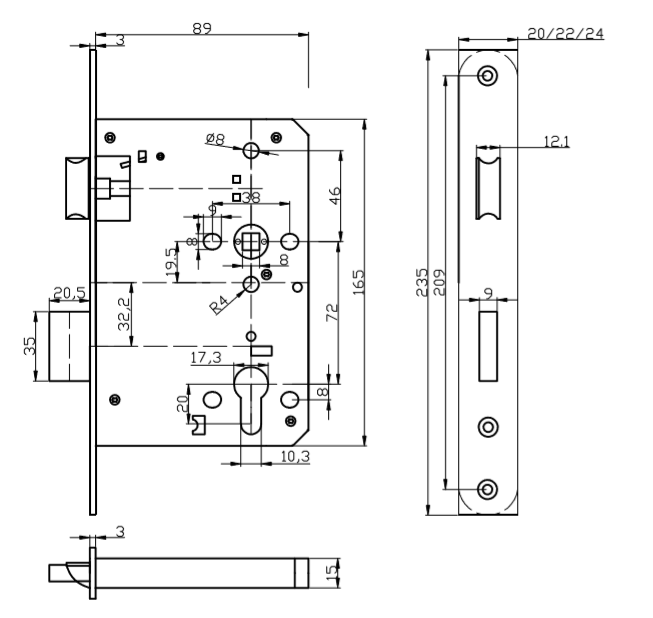 EN12209 CE Fire Rated Emergency Exit Mortise Lock with Deadbolt for Escape Doors