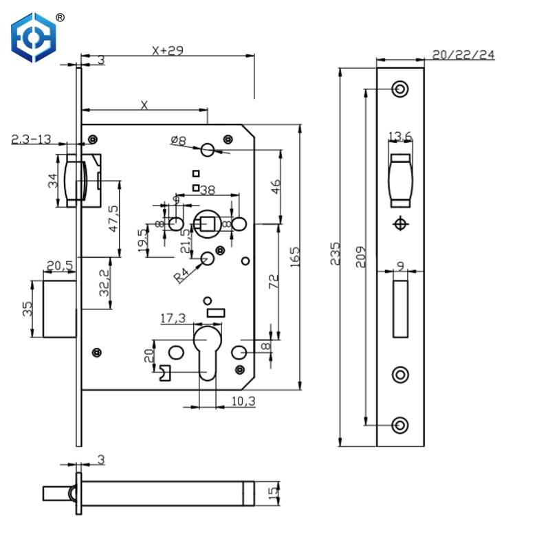 CE Certified Roller Bolt Mortise Door Lock Suitable for Wooden And Steel Fire Doors