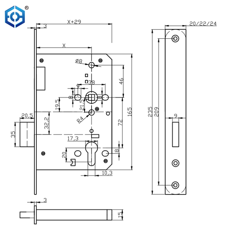Fire Rated Stainless Steel EN12209 Mortise Door Lock CE Mortise Deadlock
