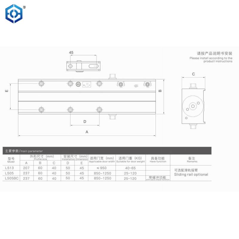 Surface Mounted Stainless steel support arm Stainless steel cover door closer