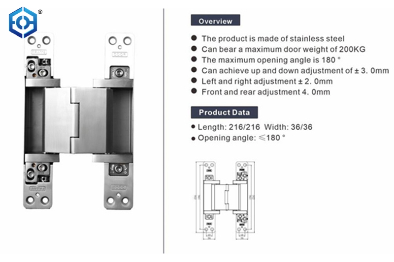 Stainless Steel Heavy Duty Hidden Concealed Hinge Max Door Weight of 200kg