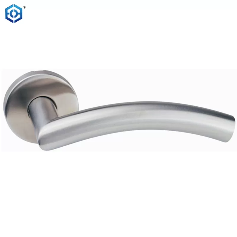 Curved Internal Stainless Steel Door Handles Set on Rose - Brushed Door Handles