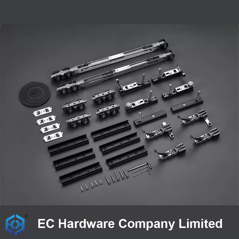 Three Synchronous Aluminum Sliding Glass Door Office Black Frame Sliding Door Hardware